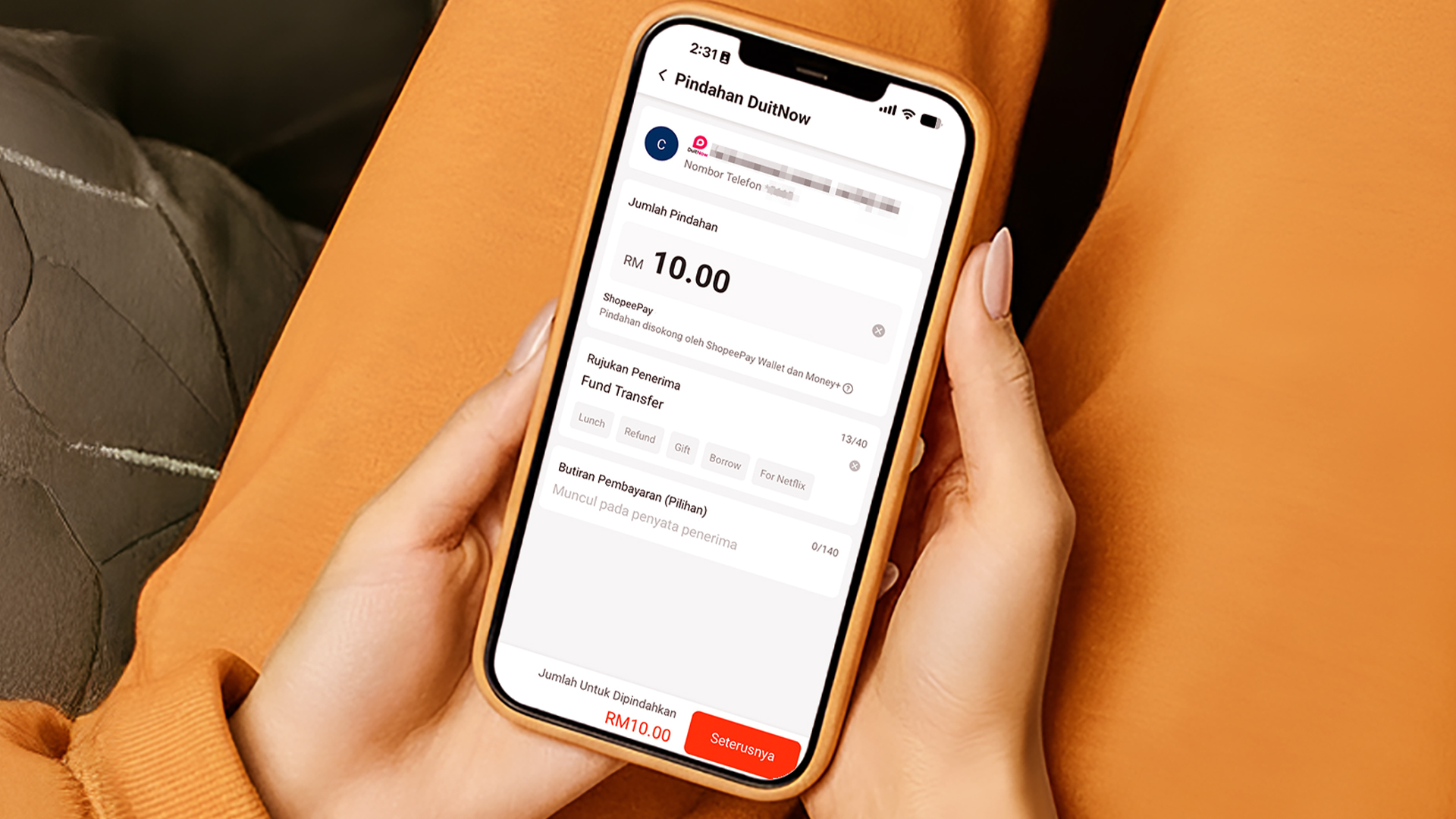 Hantar wang kepada keluarga & rakan-rakan